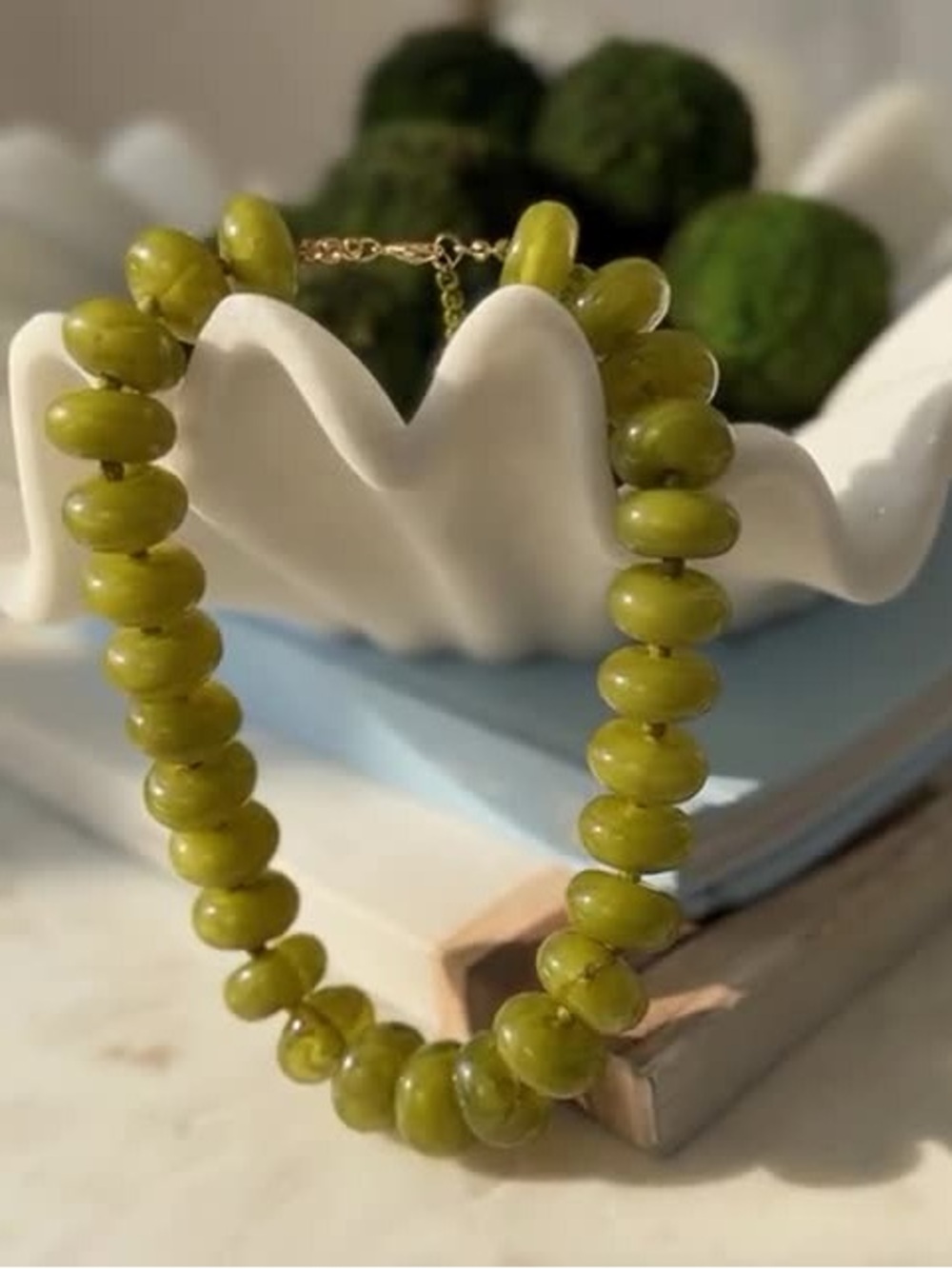 Baublebar Joan Olive Green Chunky Beaded Resin Statement Necklace New 68.00
